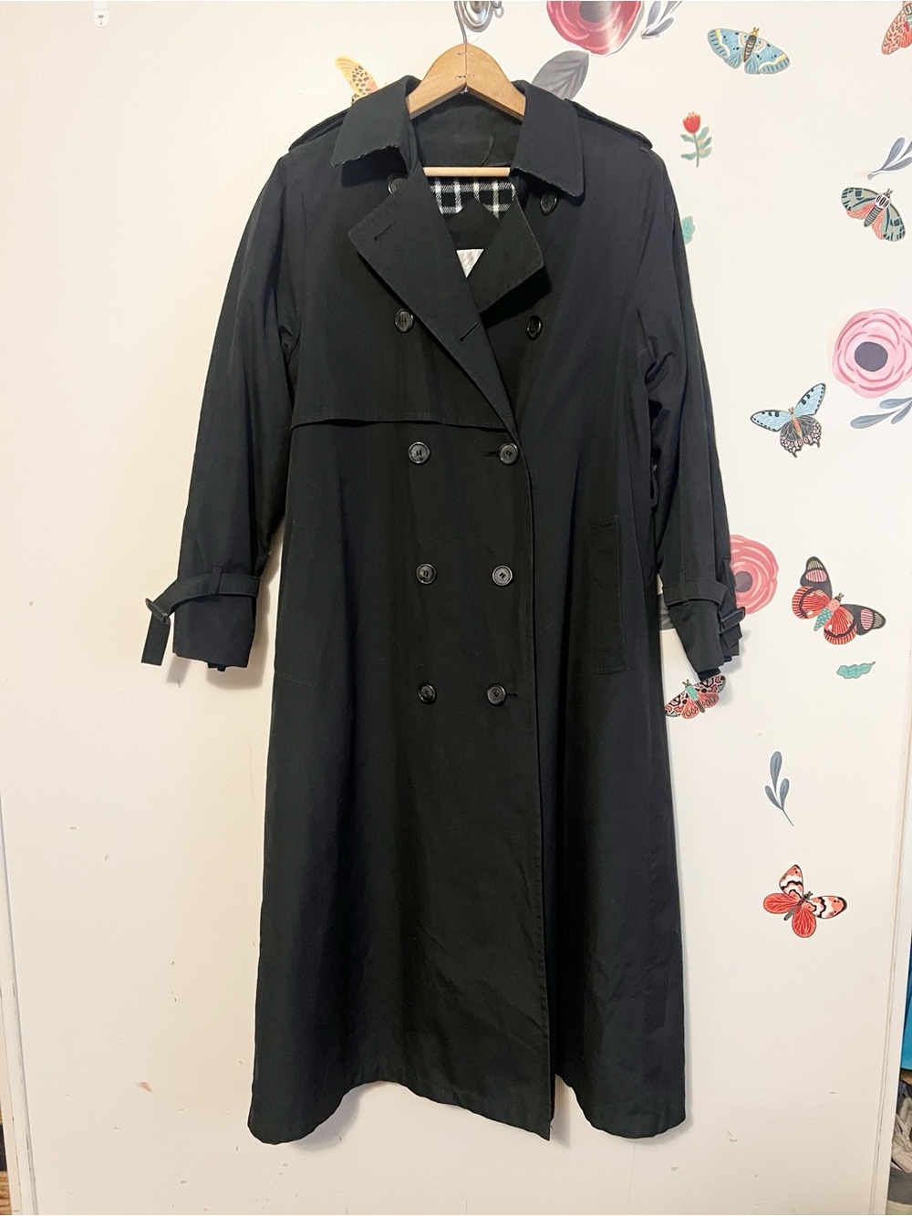 Vintage Lined Black Double-Breasted Trench Coat M